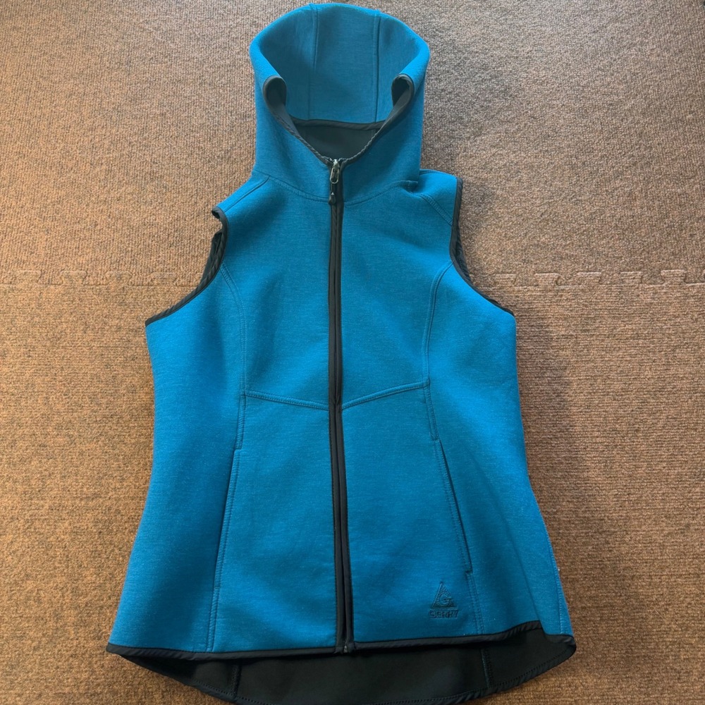 Gerry Womens Teal Blue Hooded Full‎ Zip Performance Vest Large Scuba Neck Hiking